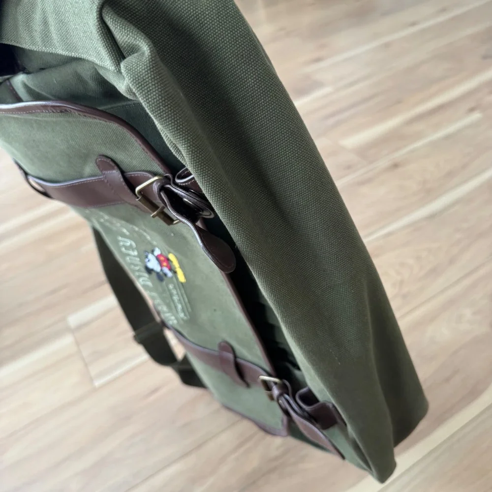 Vintage Walt Disney World Mickey Mouse Green Canvas Messenger Bag, Excellent